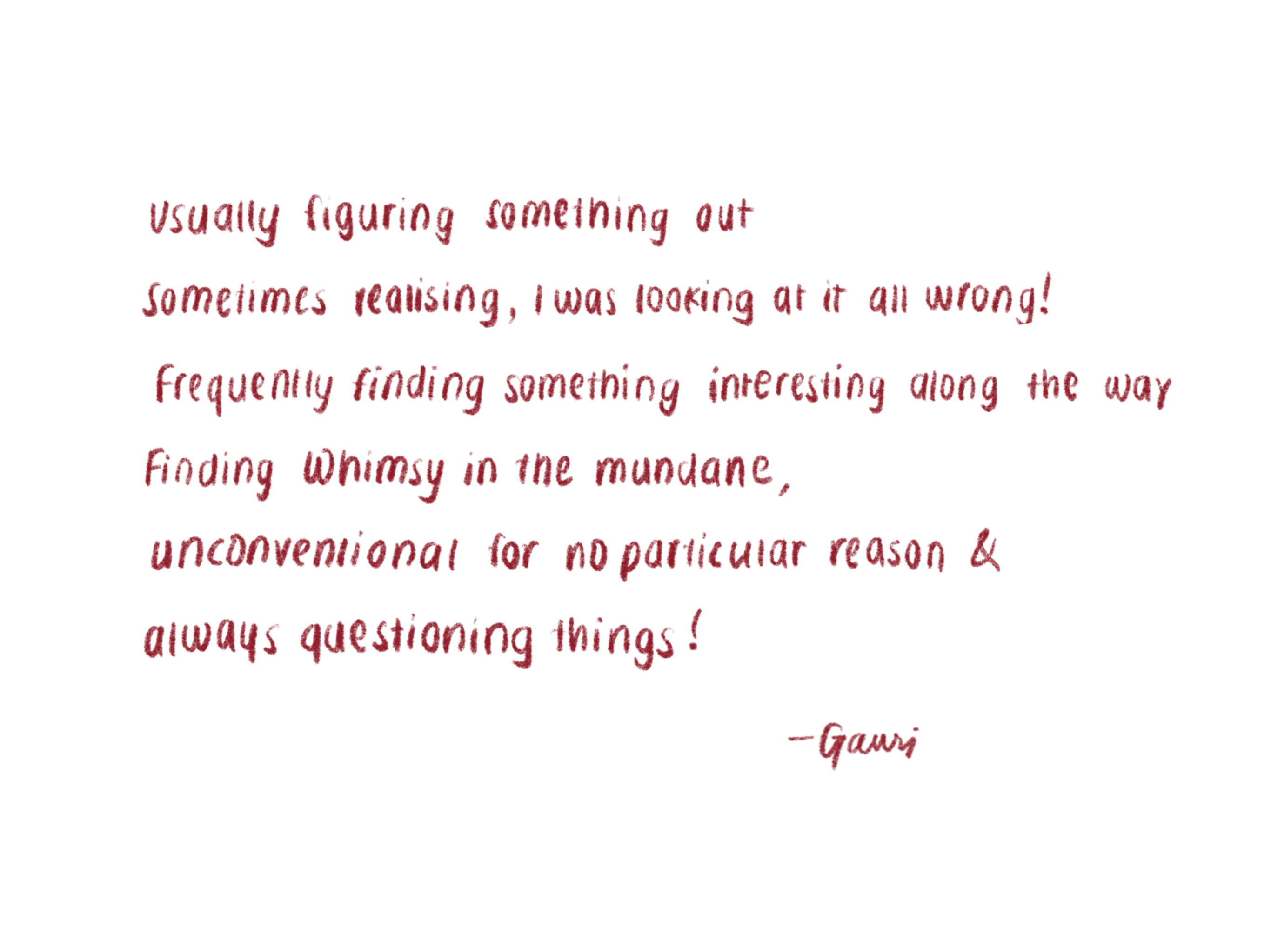 A handwritten introduction by Gauri